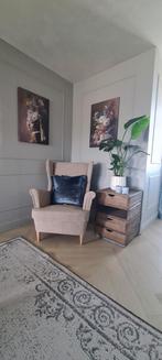 fauteuil  oorfauteuil stoel chair creme flax beige taupe, Nieuw, 75 tot 100 cm, Minder dan 75 cm, Stof