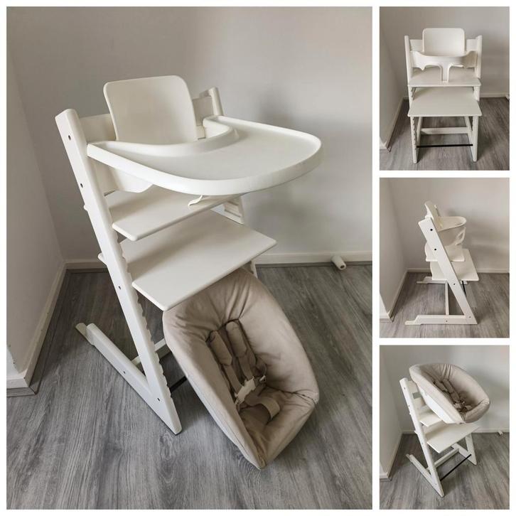Stokke Tripp Trapp wit met babyset,tray en newbornset, Kinderen en Baby's, Kinderstoelen, Zo goed als nieuw, Meegroeistoel, Aanschuifbaar