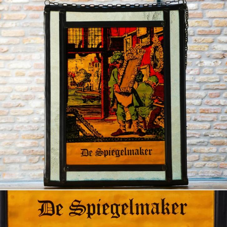 Glas in lood De Spiegelmaker spiegel maker Jan Luyken hanger, Antiek en Kunst, Curiosa en Brocante, Ophalen of Verzenden