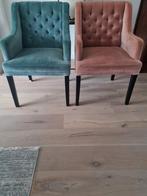 twee elegante fauteuils met velours bekleding, Huis en Inrichting, Fauteuils, Ophalen, Hout, Gebruikt, Minder dan 75 cm