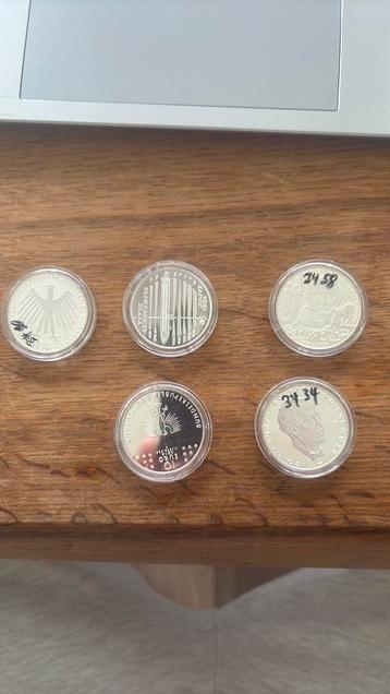 5 Zilveren 10 euro munten proof staat beschikbaar voor biedingen