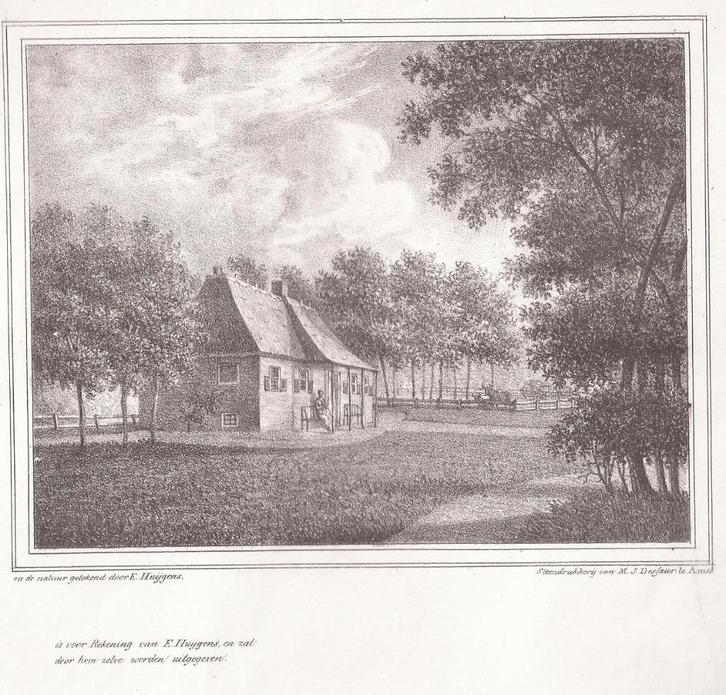 E. Huijgens -Boerderij met man op bank Vroege steendruk 1820, Antiek en Kunst, Kunst | Etsen en Gravures, Ophalen of Verzenden