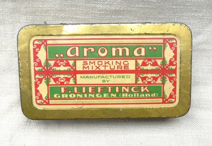 blik (leeg!) Aroma mixture Lieftinck Groningen pijp tabak, Verzamelen, Rookartikelen, Aanstekers en Luciferdoosjes, Gebruikt, Tabaksdoos of Verpakking