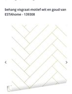 ESTAhome Behang Visgraat Wit/Goud - 4 Rollen, Huis en Inrichting, Ophalen of Verzenden, 10 tot 25 m², Wit, Modern