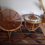 Prachtige vintage rotan/bamboe set; tafel+stoel, Huis en Inrichting, Rond, Gebruikt, Ophalen