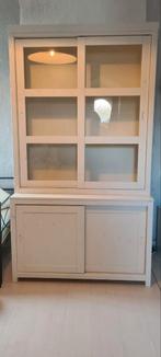 Witte vitrine en opbergkast, Huis en Inrichting, Kasten | Roldeurkasten en Archiefkasten, Ophalen, Gebruikt, 100 tot 150 cm, 200 cm of meer