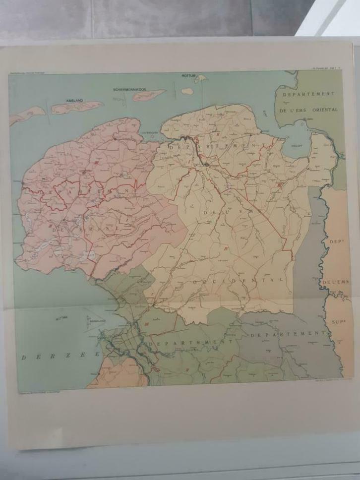 B093/ Plattegrond Noord Nederland in Fransche Tijd  Litho, Antiek en Kunst, Kunst | Litho's en Zeefdrukken, Ophalen of Verzenden