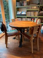 Mooie ronde eettafel met vier stoelen, Ophalen, Zo goed als nieuw, Rustiek, 4 tot 6 stoelen