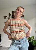 Vintage upcycled top met strikjes - Tafellaken - Maat M, Maat 38/40 (M), Reggie The Label, Beige, Ophalen of Verzenden