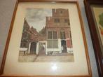 oud schilderijtje prent reproductie straatje van vermeer, Gebruikt, Ophalen of Verzenden, Gebouw, Voor 1940