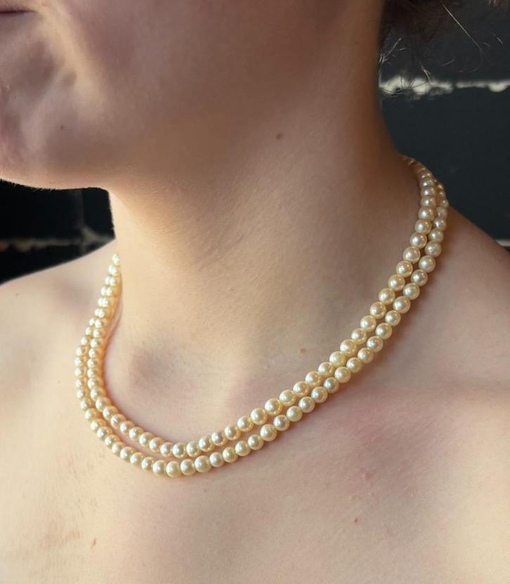 Diamant akoya parel 14k gouden slot dames ketting antiek, Sieraden, Tassen en Uiterlijk, Antieke sieraden, Ketting, Goud, Met edelsteen