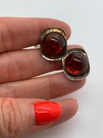 X736 Prachtige zilveren manchetknopen barnsteen, Ophalen of Verzenden, Zilver, Manchetknopen, Met edelsteen