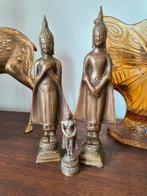 Drie Thaise bronzen/messing Boeddha beeldjes, Antiek en Kunst, Ophalen of Verzenden