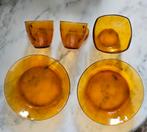 duralex oranje glas glazen set kopje bord vintage retro, Huis en Inrichting, Keuken | Servies, Glas of Glazen, Gebruikt, Ophalen of Verzenden