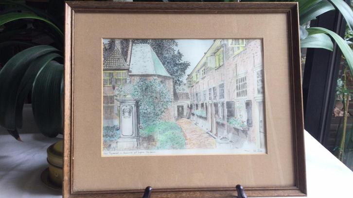 Ingelijste kleurtekening Fries landgoed/ Poptaslot Marsum?, Antiek en Kunst, Kunst | Tekeningen en Foto's, Ophalen of Verzenden