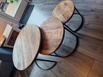 Set van 3 mango houten salon tafels, 50 tot 100 cm, Rond, Zo goed als nieuw, Minder dan 50 cm