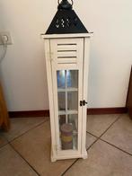 Houten Lantaarn Wit/Zwart, Huis en Inrichting, Woonaccessoires | Kandelaars en Kaarsen, Ophalen, Gebruikt, 50 tot 75 cm, Wit