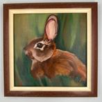 Bruin konijntje schilderij met lijst, Antiek en Kunst, Ophalen of Verzenden