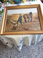 Olieverfschilderij van paard en ploeg  afm 50x60, Ophalen of Verzenden