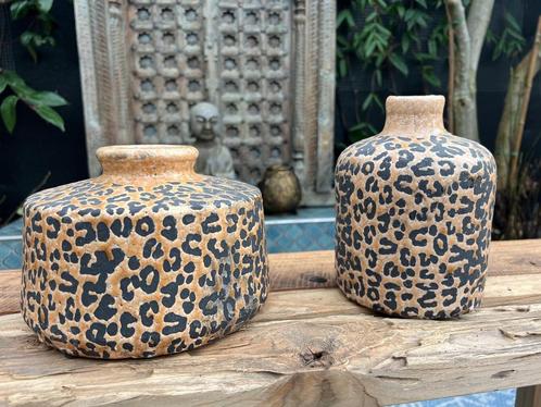 Aardewerk panter of luipaard vaas craquelé handwerk, Huis en Inrichting, Woonaccessoires | Vazen, Nieuw, Overige kleuren, Minder dan 50 cm