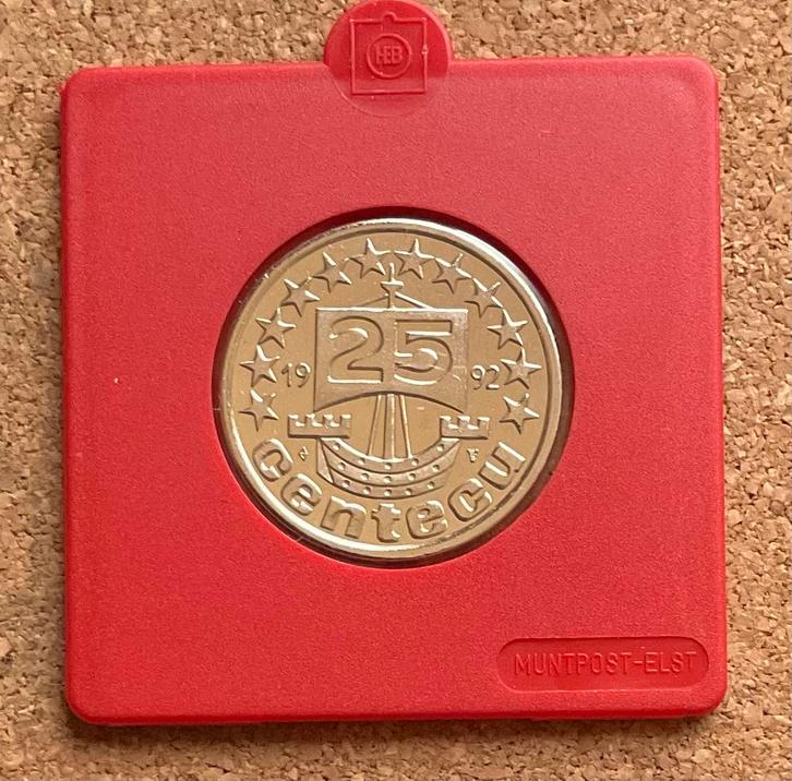Penning - Nederland 25 Centecu 1992., Postzegels en Munten, Penningen en Medailles, Overige materialen, Nederland, Ophalen of Verzenden