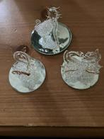 Glaskunst op spiegeltje, kat en 2* zwaan, Antiek en Kunst, Ophalen