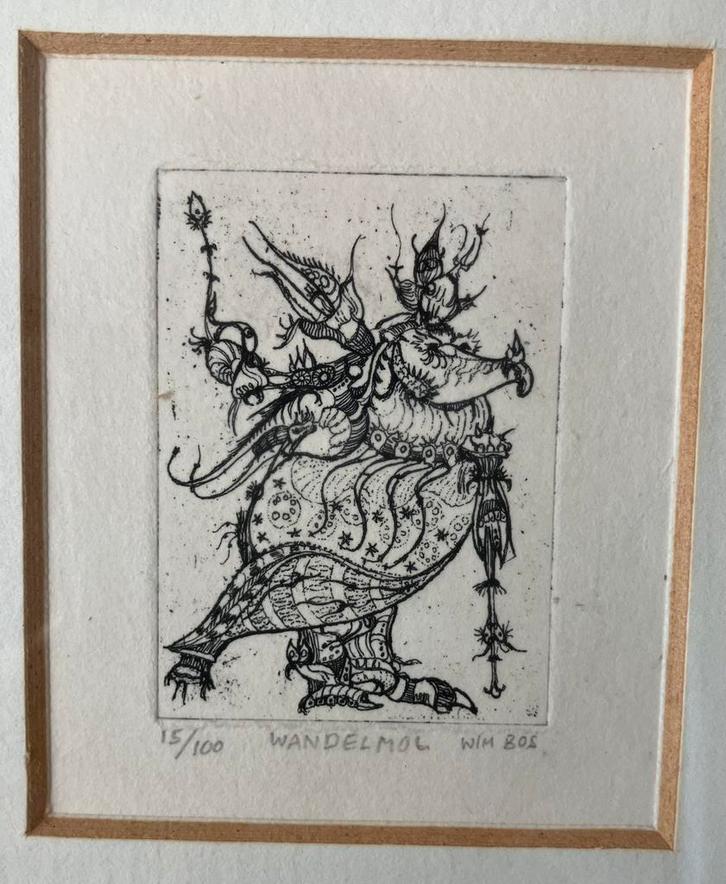 4 genummerde gesigneerde Wim Bos etsen, Antiek en Kunst, Kunst | Etsen en Gravures, Ophalen of Verzenden
