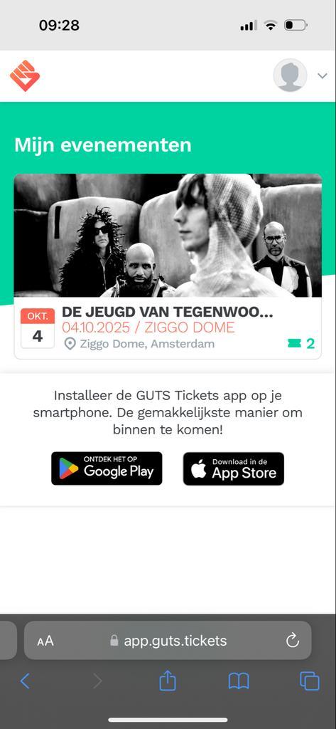 2 tickets voor de jeugd van tegenwoordig 4 oktober, Tickets en Kaartjes, Concerten | Overige, Twee personen, Oktober