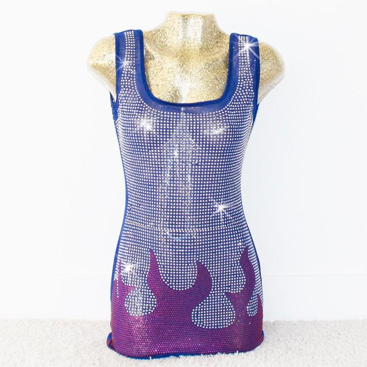 Prachtige Flame Glitter Jurk (S) - 68 € 30,-, Kleding | Dames, Jurken, Zo goed als nieuw, Maat 36 (S), Blauw, Boven de knie, Ophalen of Verzenden