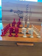 Uniek Antiek Schaakspel in Houten Kistje - Handgemaakt Been, Antiek en Kunst, Ophalen of Verzenden