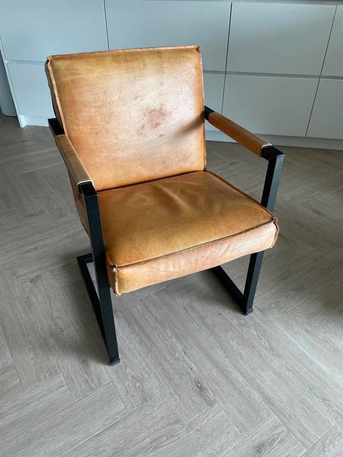 Cognac leren eetkamerstoelen - 5 stuks, Huis en Inrichting, Fauteuils, Gebruikt, Leer, 50 tot 75 cm, Minder dan 75 cm, Ophalen of Verzenden