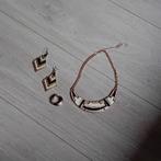 Setje ketting oorbellen ring zwart wit goudkleurig, Sieraden, Tassen en Uiterlijk, Oorbellen, Overige materialen, Hangers, Zwart