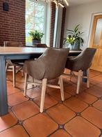 4 eettafel stoelen kuipjes bruin leer, Huis en Inrichting, Complete eetkamers, Ophalen, Gebruikt, 4 tot 6 stoelen