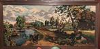 schilderij geborduurd 120x60cm landschap beekje, Ophalen, 50 tot 75 cm, Zo goed als nieuw, Schilderij