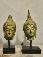 2 bronzen buddha hoofd op standaard, Antiek en Kunst, Ophalen of Verzenden, Brons
