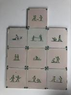 9  stuks antieke wandtegels 13x13 cm groen, Ophalen of Verzenden