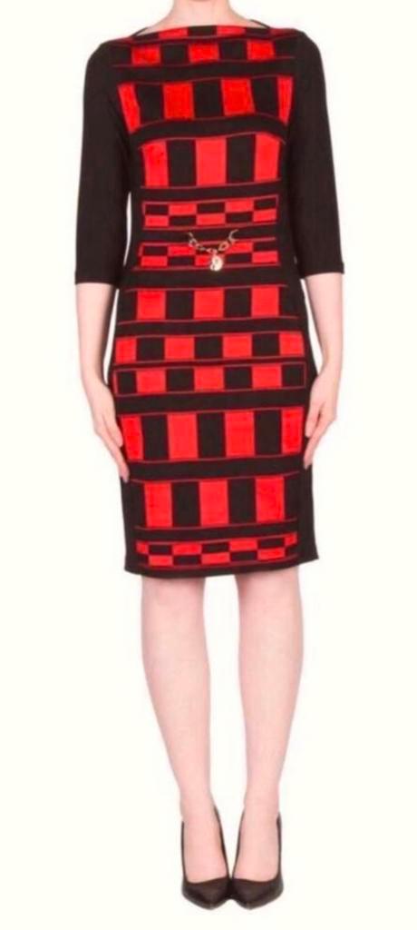 Ribkoff stijlvolle jurk zwart rood blokdessin mooi detail 36, Kleding | Dames, Jurken, Nieuw, Maat 36 (S), Rood, Onder de knie