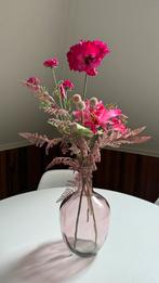 Roze vaas (groot) inclusief mooie kunstbloemen, Overige kleuren, Ophalen of Verzenden, Minder dan 50 cm, Glas