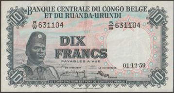 Belgisch Congo 10 francs 1-12-1959 VF+ p.30b (# 198) beschikbaar voor biedingen