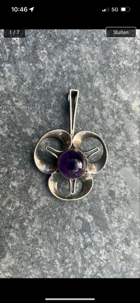 Zilveren hanger  met amethist Deens  design Alton  Andersen, Gebruikt, Overige voorstellingen, Paars, Ophalen of Verzenden