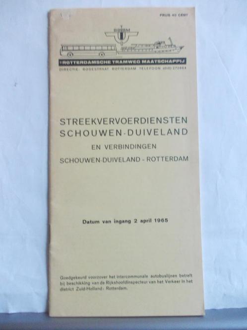 RTM SCHOUWEN-DUIVELAND Dienstregeling 2 APRIL 1965, Verzamelen, Spoorwegen en Tramwegen, Gebruikt, Bus of Metro, Boek of Tijdschrift