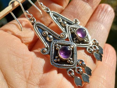 Vanoli 925 zilveren ethnische oorbellen met amethist, Sieraden, Tassen en Uiterlijk, Oorbellen, Nieuw, Hangers, Zilver, Paars