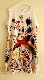 Aparte jurk structuurstof pauw bloemen crème mt 44 46 48, Wit, Maat 46/48 (XL) of groter, Ophalen of Verzenden, Zo goed als nieuw