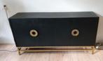 Mangohouten dressoir zwart met gouden details, Ophalen of Verzenden, Nieuw, 25 tot 50 cm, Metaal