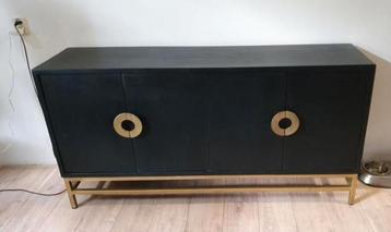 Mangohouten dressoir zwart met gouden details  beschikbaar voor biedingen
