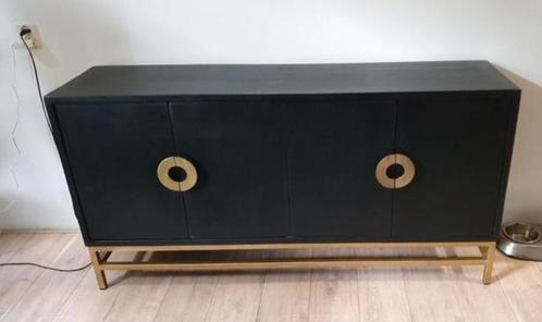 Mangohouten dressoir zwart met gouden details, Huis en Inrichting, Kasten | Dressoirs, Nieuw, 25 tot 50 cm, Metaal, Ophalen of Verzenden