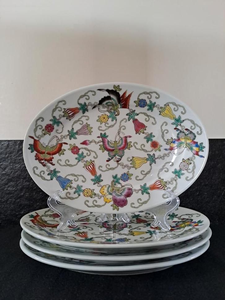 4 Chinese ovalen Jingdezhen bordjes, Huis en Inrichting, Keuken | Servies, Zo goed als nieuw, Bord(en), Overige stijlen, Porselein