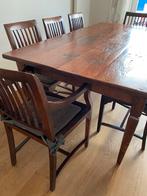 Teakhouten eettafel met 8 stoelen, Ophalen, Gebruikt, Koloniaal Teakhout, 8 stoelen of meer