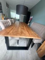 Massief houten mangohout eettafel groot u poot va19 augustus, 200 cm of meer, Ophalen of Verzenden, Zo goed als nieuw, Vijf personen of meer