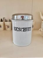 Wit emaille beschuitbus zwarte letters BK, Ophalen of Verzenden